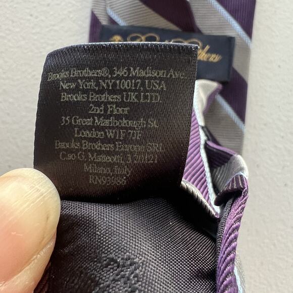 Brooks Brothers Necktie Men's Purple Grey White Striped Diagonal - Picture 8 of 10